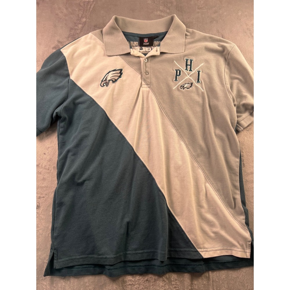 NFL Team Apparel Philadelphia Eagles Polo Shirt XL Colorblock Embroidered Green